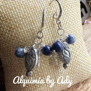 Silver and Deep Blue gemstones Dangle Earrings + WESTER CLUSTER